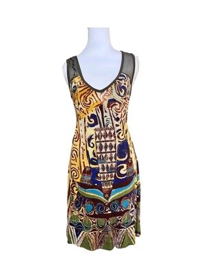 Save the Queen Italy Abstract Mesh Dress Embroidered Sheer Asymmetrical Y2K S